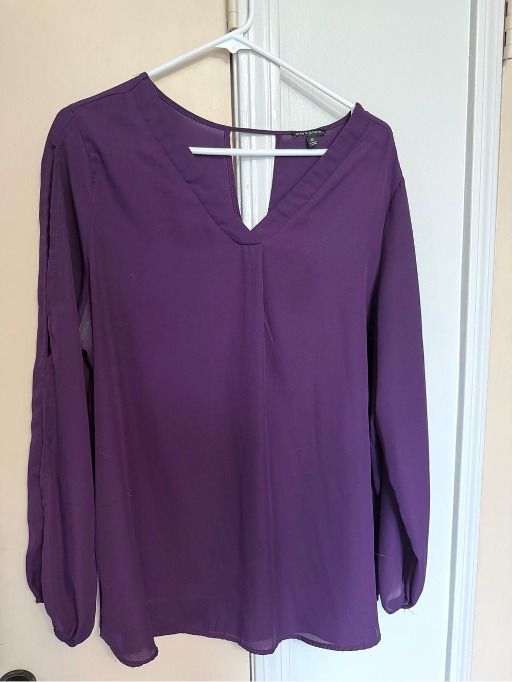 Ava & Grace Deep Purple V-Neck Long Sleeve Blouse
